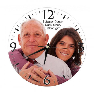 Babalar Günü Hediyesi Fotoğraflı Ahşap Duvar Saati  27cm