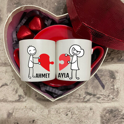 Birleşen Kalpler 2li Türk Kahvesi Fincan Seti