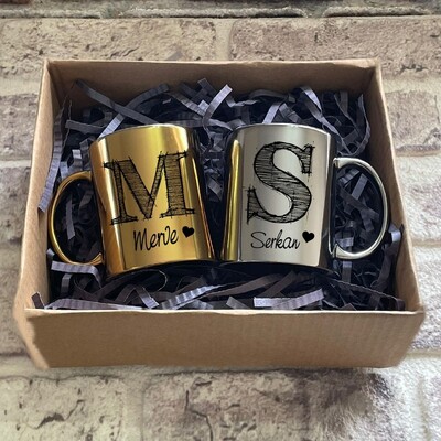 Çiftlere Hediye Gold ve Silver Kupa Seti