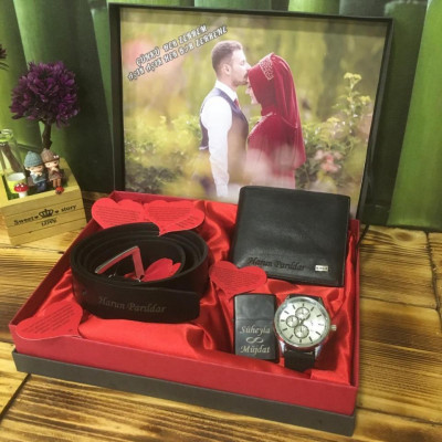 Erkek Sevgiliye Hediye Seti - Cüzdan/ Kemer/Saat/Çakmak