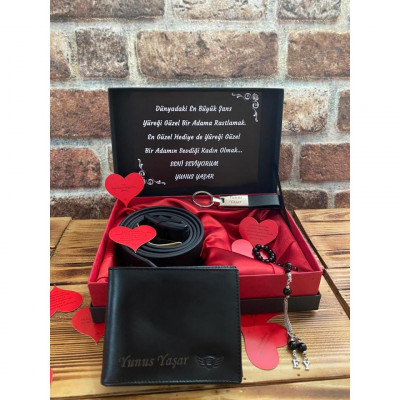 Erkek Sevgiliye Hediye Seti - Kemer - Cüzdan - Tespih - Anahtarlık