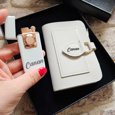 Kadınlara Özel Beyaz Cüzdan ve Karanlıkta Parlayan Çakmak Seti