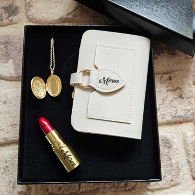 Kadınlara Özel Hediye Seti Kolye-Çakmak ve Cüzdan