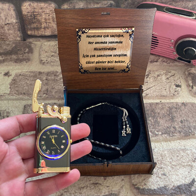 Silver Saatli Çakmak ve Tespih Seti