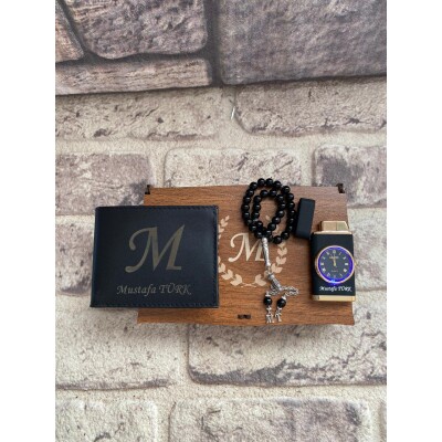Kişiye Özel Cüzdan Saatli Çakmak ve Tespih Seti