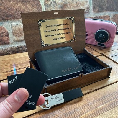 Kişiye Özel Deri Cüzdan, Anahtarlık ve Çakmak Seti