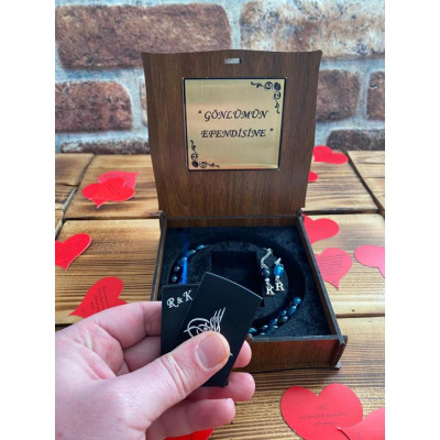 Kişiye Özel Gizli Bölmeli Osmanlı Tuğralı Çakmak ve Tespih Seti