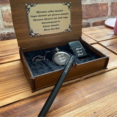 Kişiye Özel Köstekli Saat, Çakmak ve Kalem Seti