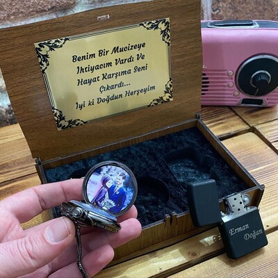 Kişiye Özel Köstekli Saat ve Çakmak Seti