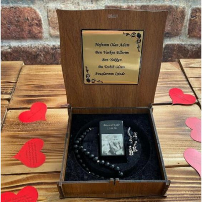 Kişiye Özel Metal Çakmak ve Tespih Seti - Fotoğraflı