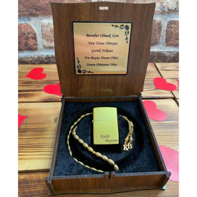 Kişiye Özel Tespih Çakmak Seti - Altın