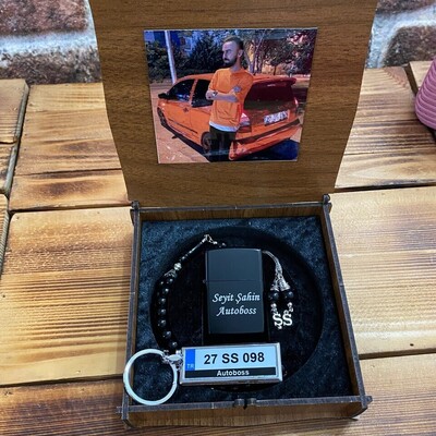 Kişiye Özel Tespih Çakmak ve Plaka Anahtarlık Seti