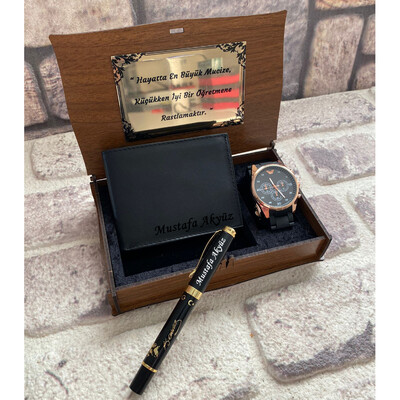 Öğretmene Özel Cüzdan Kalem Saat Seti