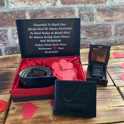 Sevgiliye Özel Kutulu Hediye Seti ( Çakmak - Cüzdan - Kemer )