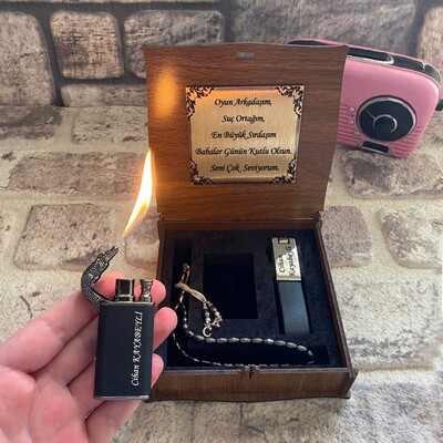 Timsah Çakmak , Deri Metal Anahtarlık, Hematit Doğal Taş Tespih