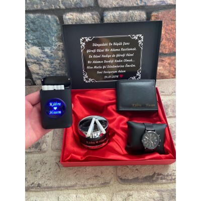 VİP Saatli Usb Çakmaklı Işıklı Tabaka Seti