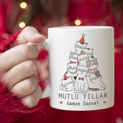 Yılbaşı Hediyesi Kupa Bardak - Kedi Ağacı